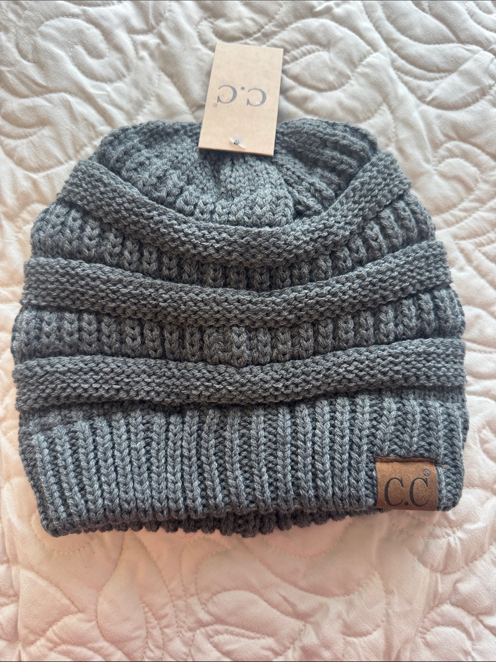 C.C Gray Ribbed Foldover Beanie
